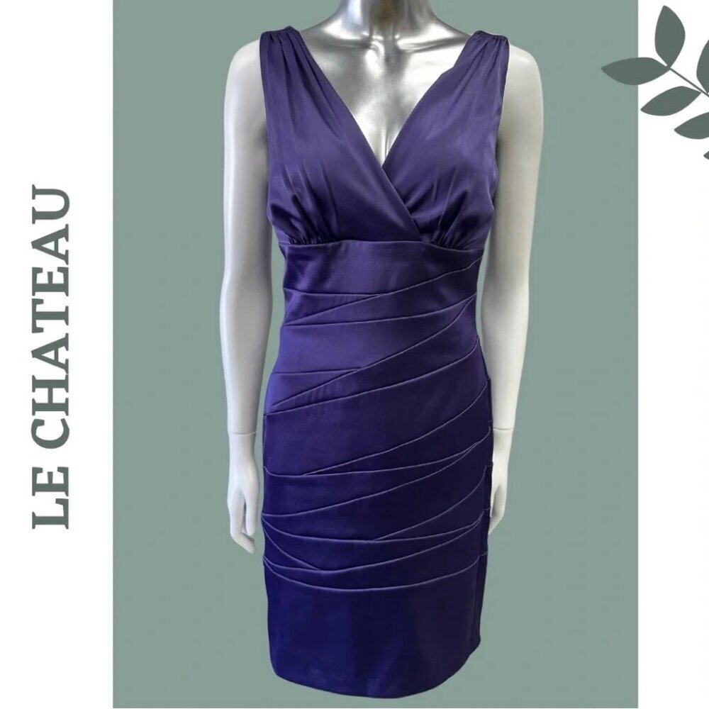 Le Chateau Royal Purple Satin Sleeveless Lined Cocktail Dress Back Zipper Small